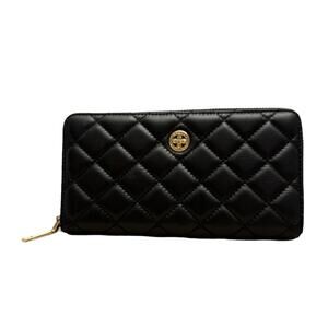 *NWOT PEONY SUPREME Wallet Luxury Black Quilted Leather Wallet Clutch Full Zip